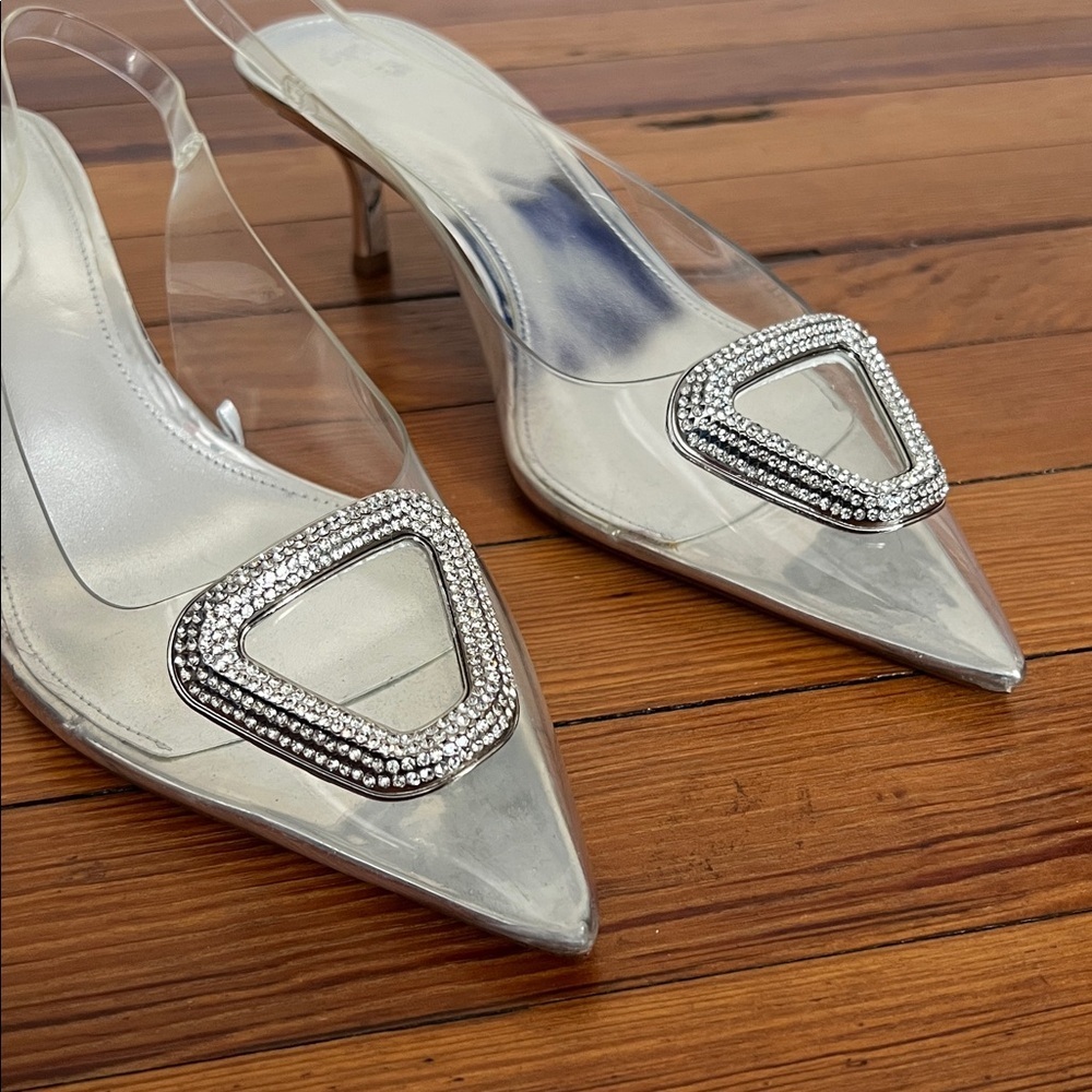 Mango Clear PVC Slingback Heels with Silver Accents - Picture 6 of 13